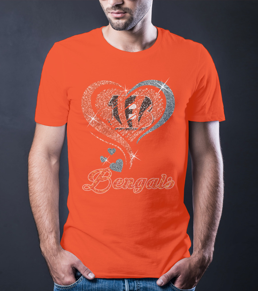 Bengals Heart Sparkle B Stripes Glitter T-Shirt