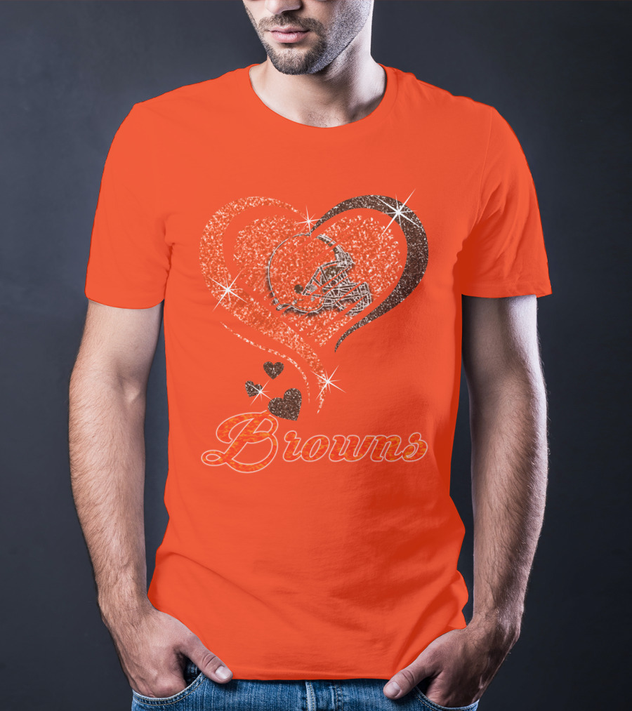 Browns Heart Helmet Sparkle Design Orange T-Shirt