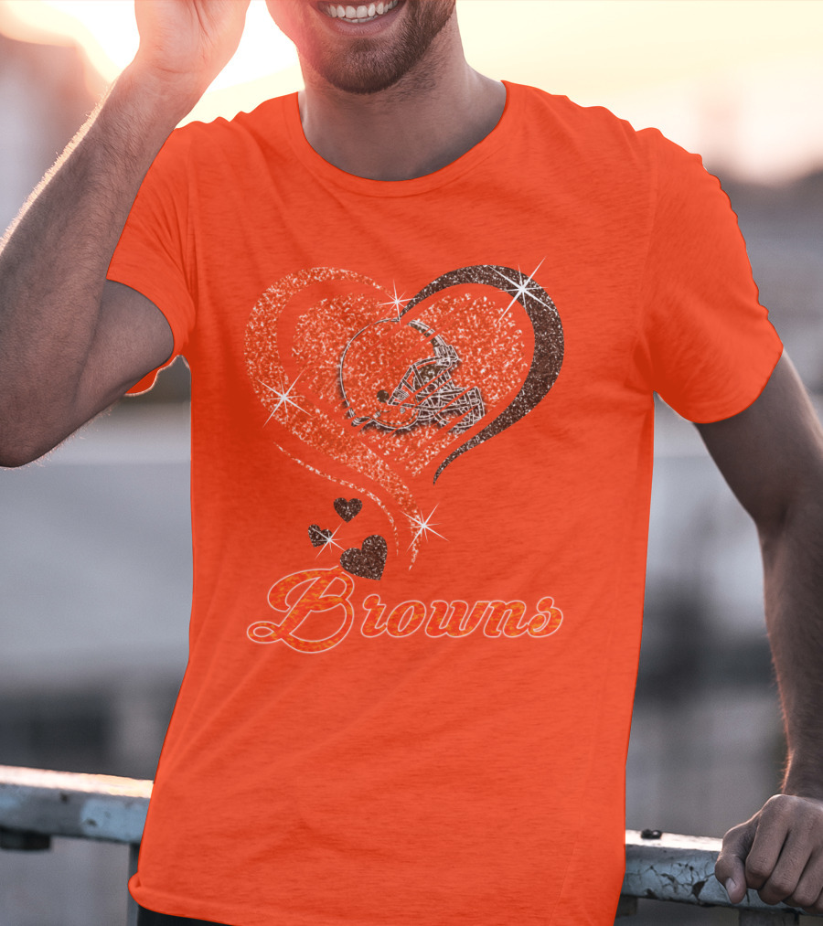 Browns Heart Helmet Sparkle Design Orange T-Shirt
