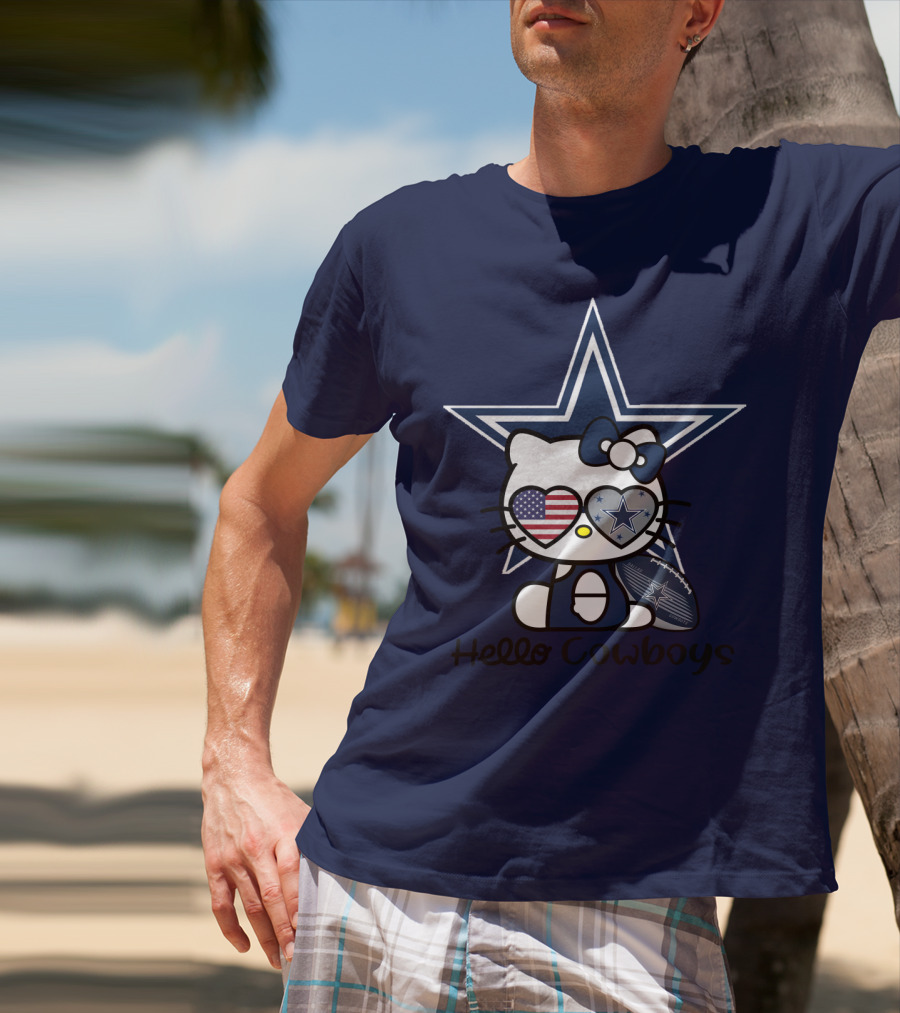 Hello Cowboys Dallas Cowboys Star American Flag Football T-Shirt