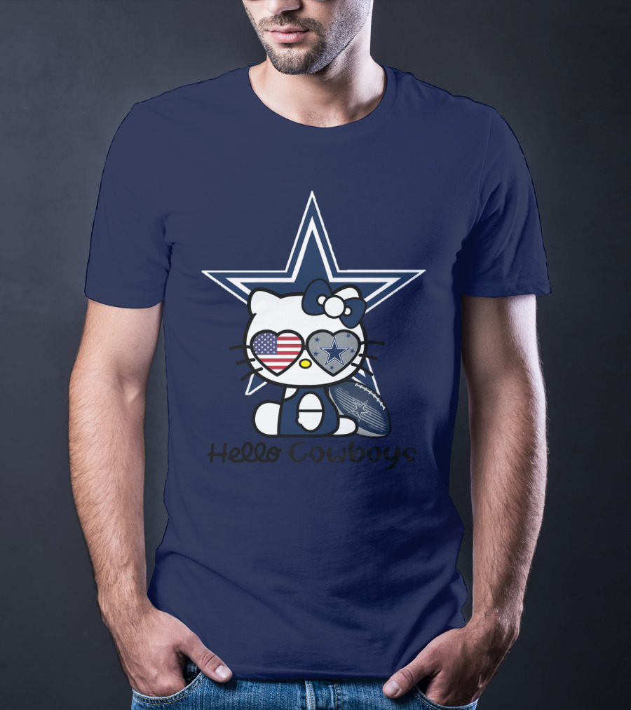 Hello Cowboys Dallas Cowboys Star American Flag Football T-Shirt