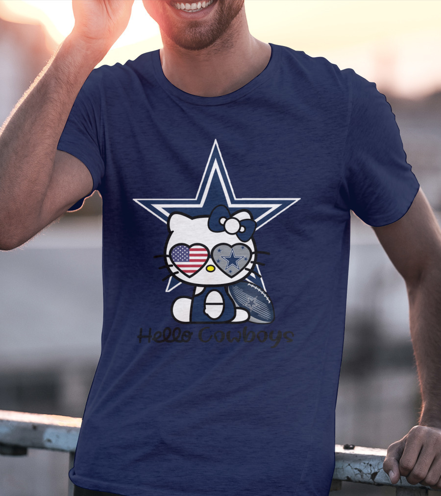 Hello Cowboys Dallas Cowboys Star American Flag Football T-Shirt