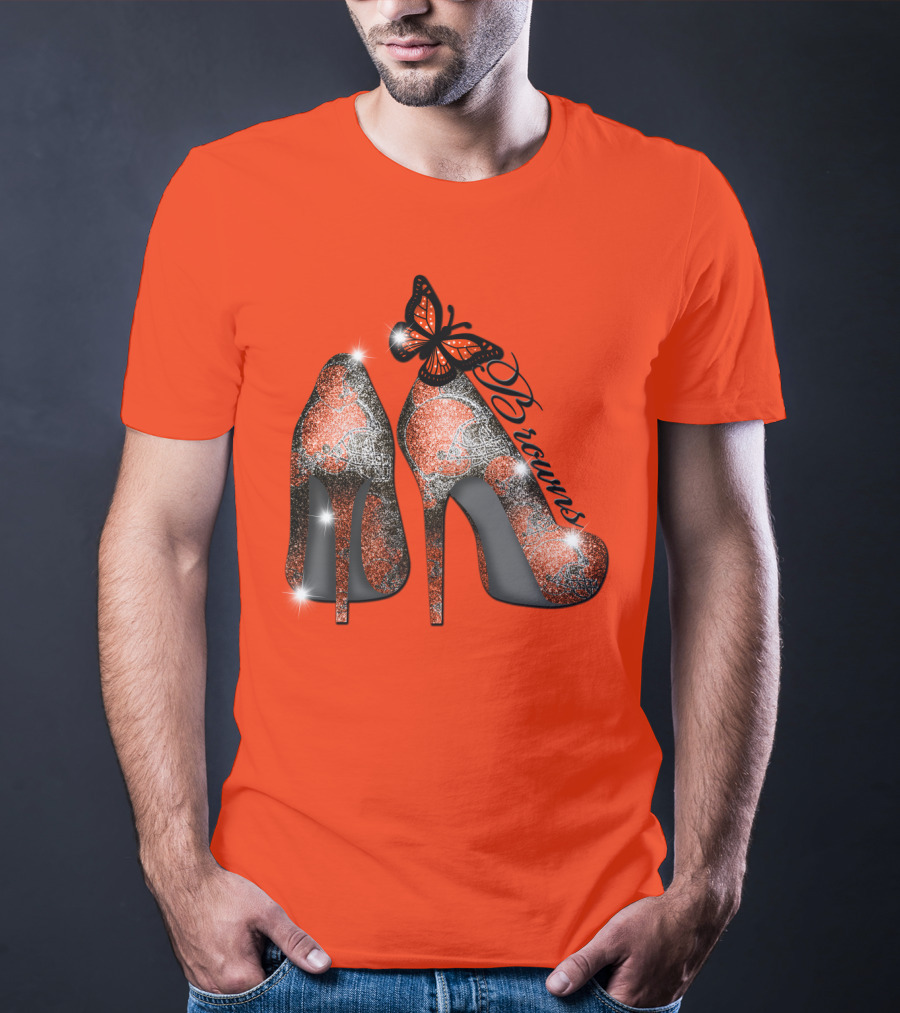 Cleveland Browns High Heels Butterfly Sparkle T-Shirt