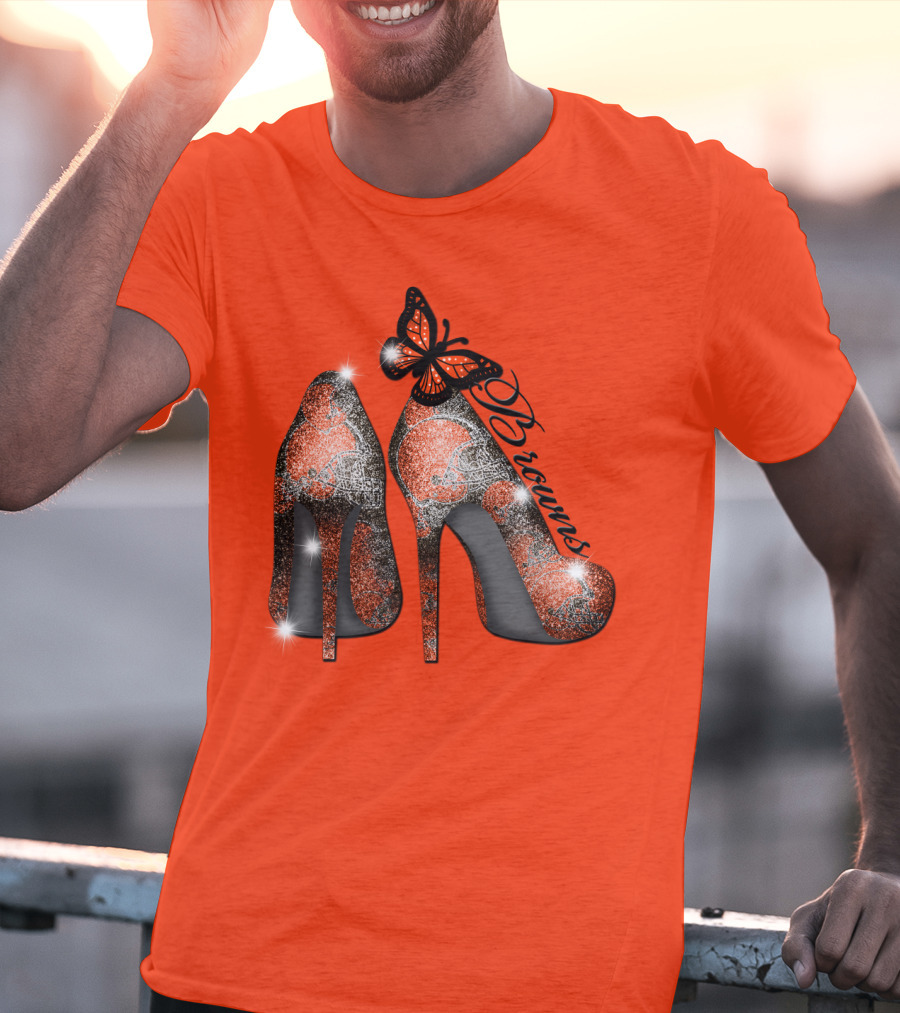 Cleveland Browns High Heels Butterfly Sparkle T-Shirt
