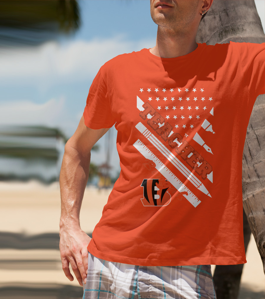 Cincinnati Bengals Teacher Stars Stripes Ruler T-Shirt