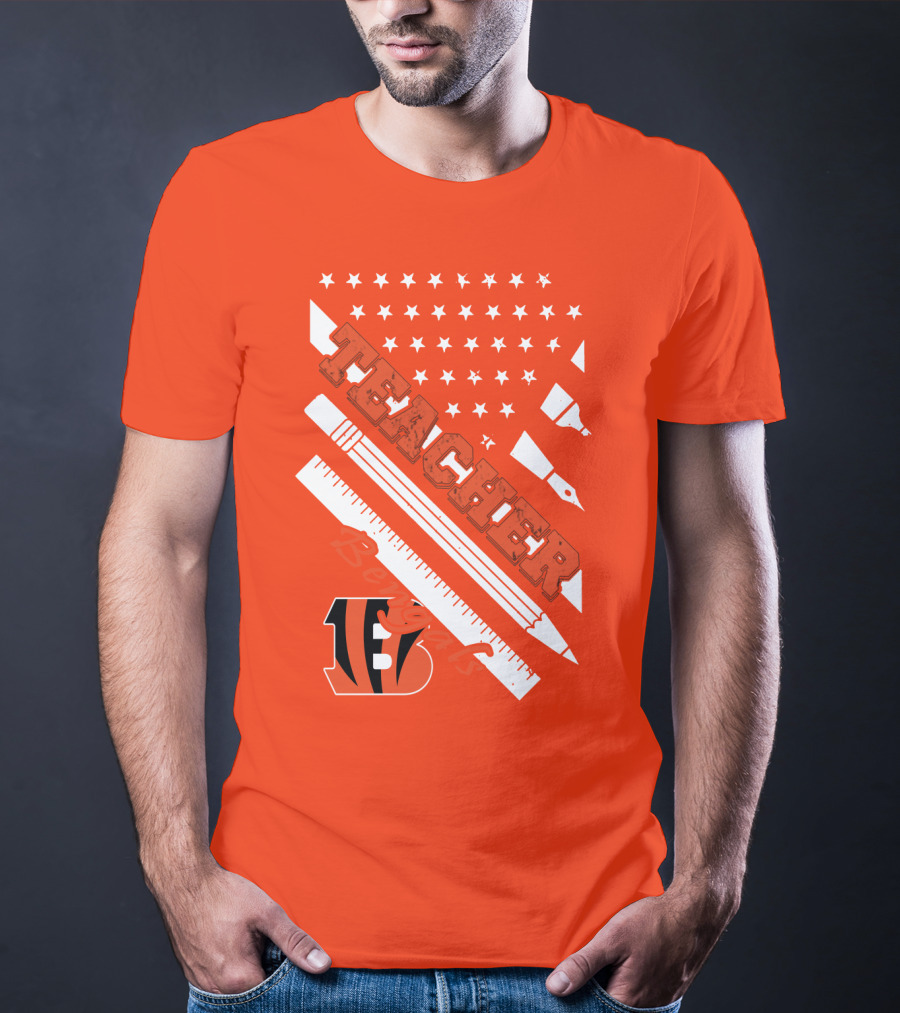 Cincinnati Bengals Teacher Stars Stripes Ruler T-Shirt