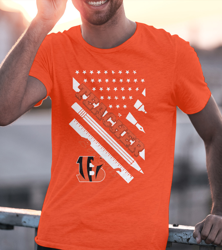 Cincinnati Bengals Teacher Stars Stripes Ruler T-Shirt