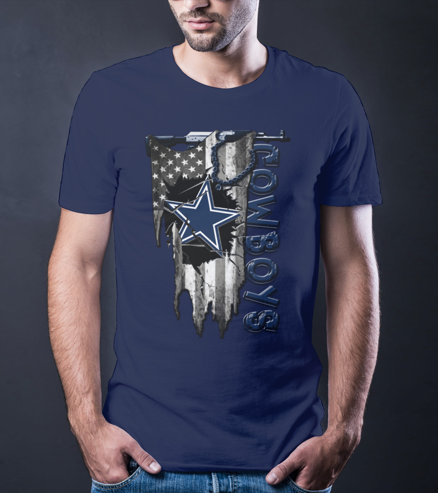 Dallas Cowboys Star Logo On Distressed American Flag With Vertical T-Shirt