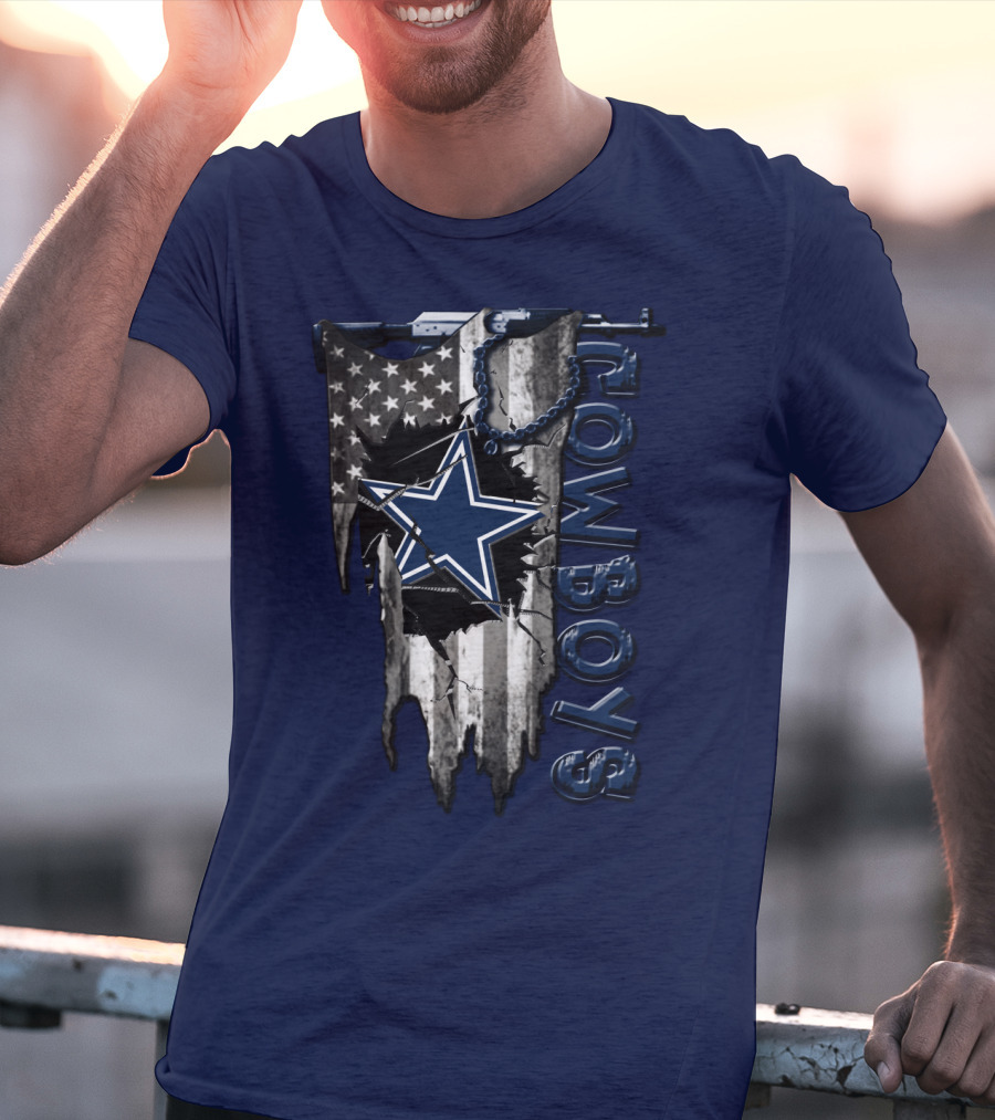 Dallas Cowboys Star Logo On Distressed American Flag With Vertical T-Shirt