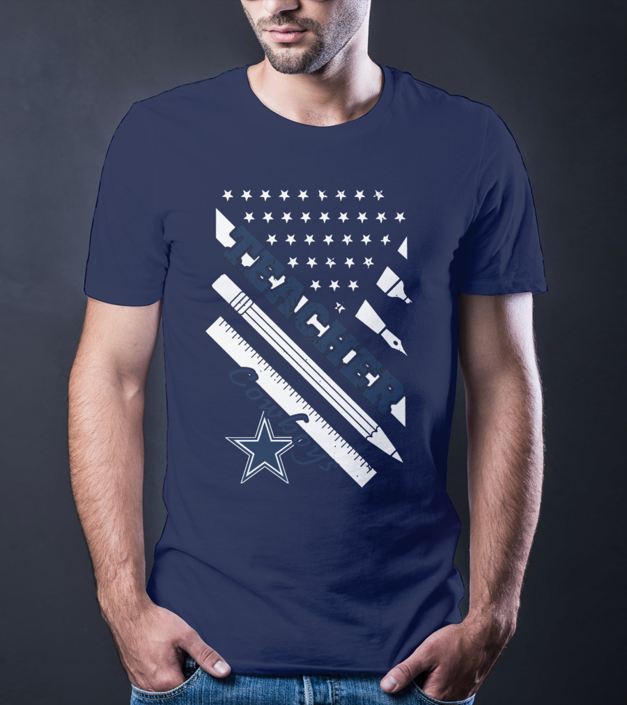 Teacher Dallas Cowboys Star American Flag Ruler And Pen T-Shirt