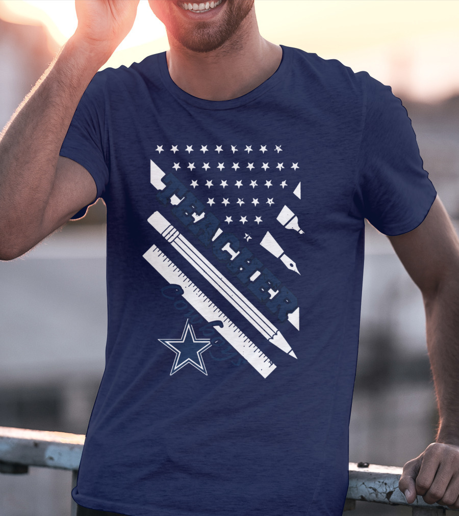 Teacher Dallas Cowboys Star American Flag Ruler And Pen T-Shirt