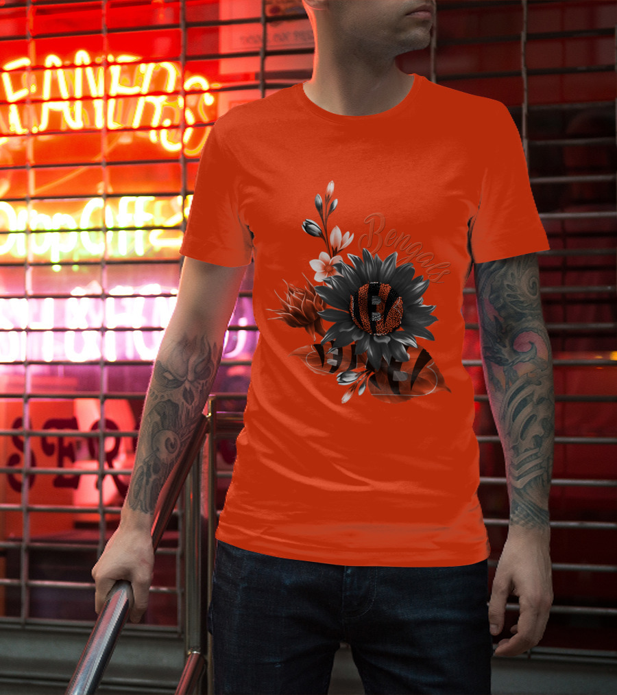 Bengals Flower Graphic With Orange And Black Elements T-Shirt