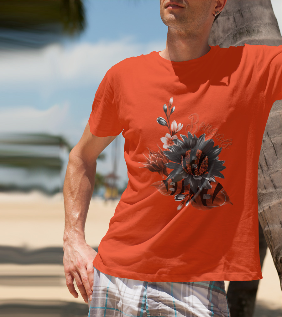 Bengals Flower Graphic With Orange And Black Elements T-Shirt