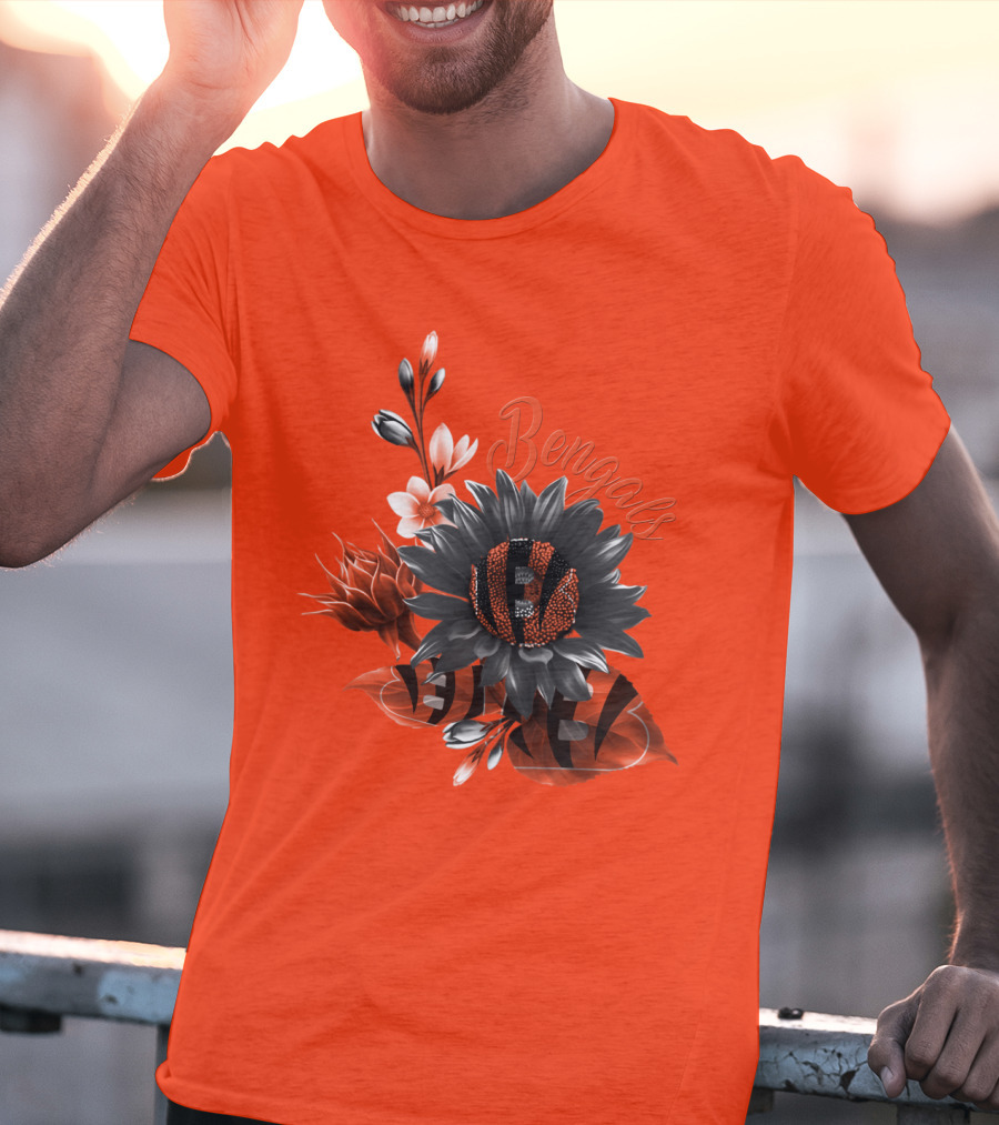 Bengals Flower Graphic With Orange And Black Elements T-Shirt
