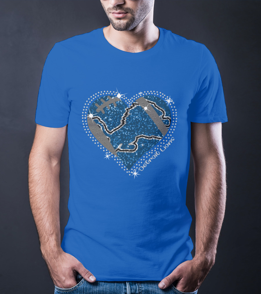 Detroit Lions Heart Football Sparkle T-Shirt