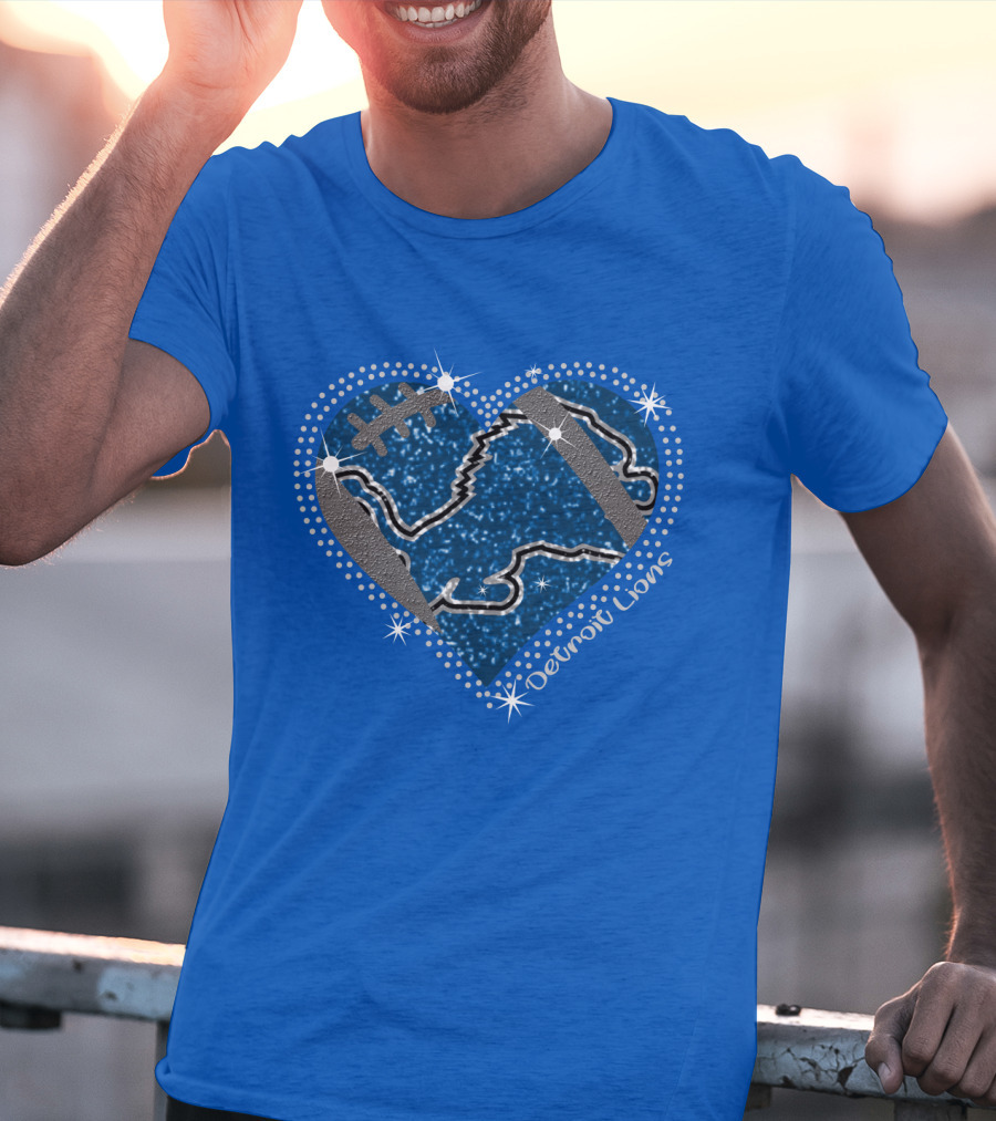 Detroit Lions Heart Football Sparkle T-Shirt