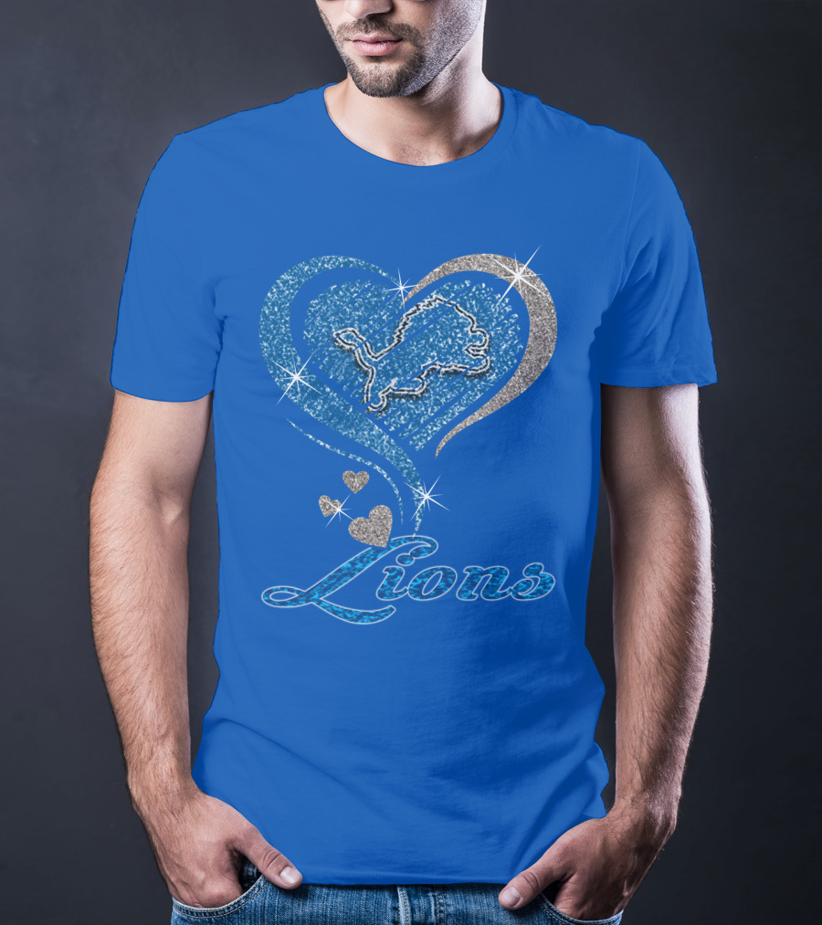 Detroit Lions Sparkling Heart Design With Accents T-Shirt