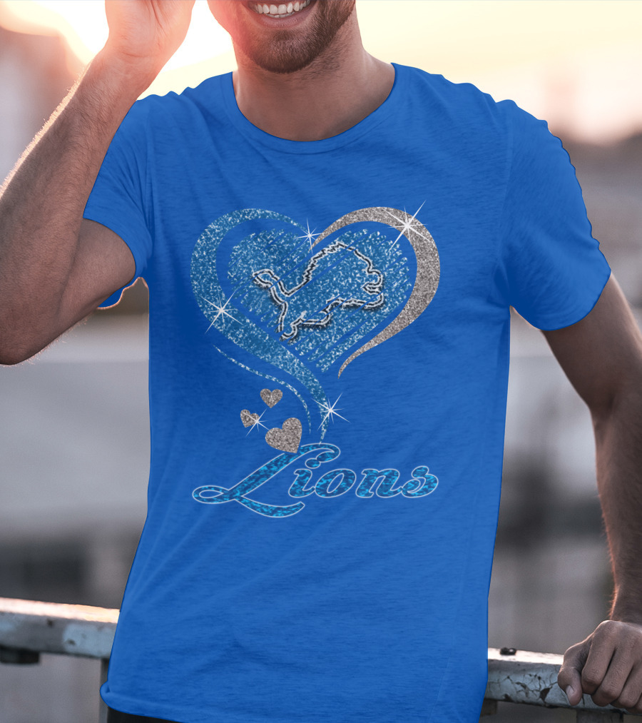 Detroit Lions Sparkling Heart Design With Accents T-Shirt