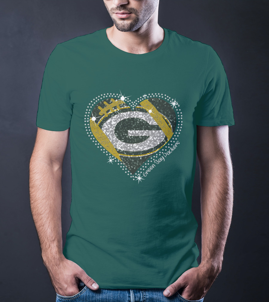 Green Bay Packers Heart Glitter T-Shirt