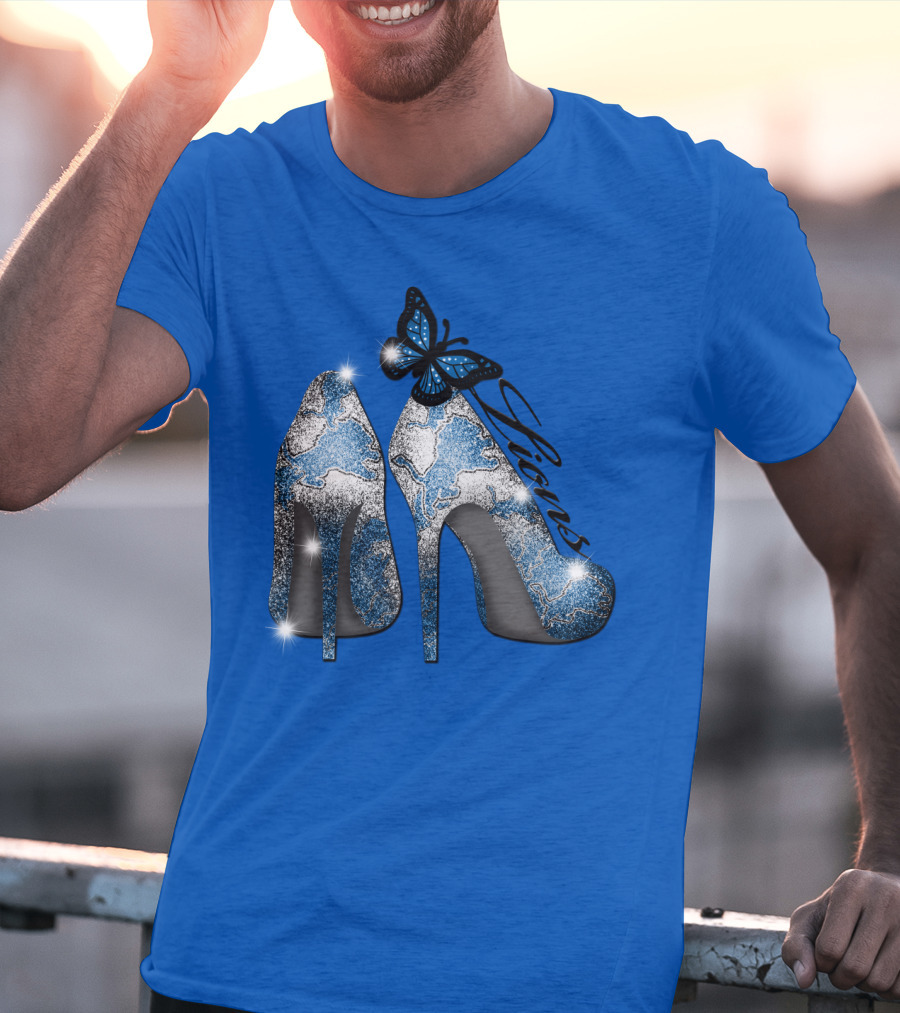 Detroit Lions High Heels Butterfly Sparkle T-Shirt