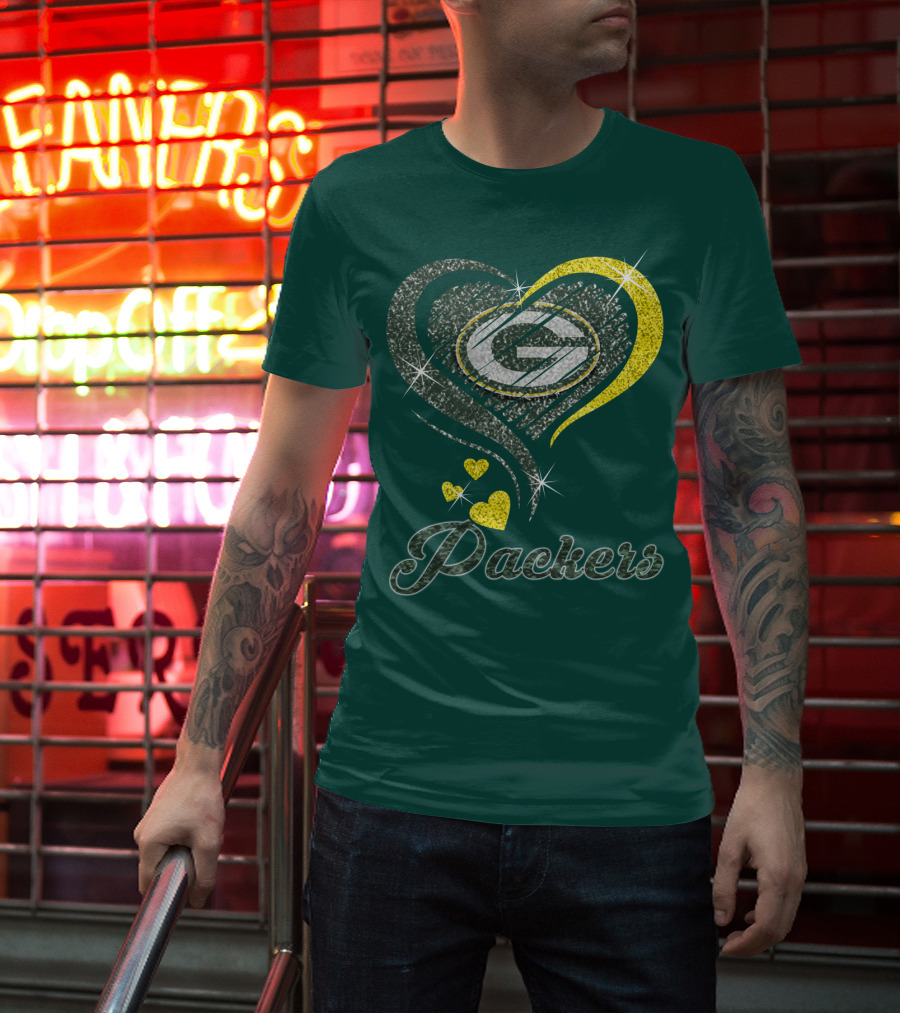 Green Bay Packers Heart Logo Sparkle T-Shirt
