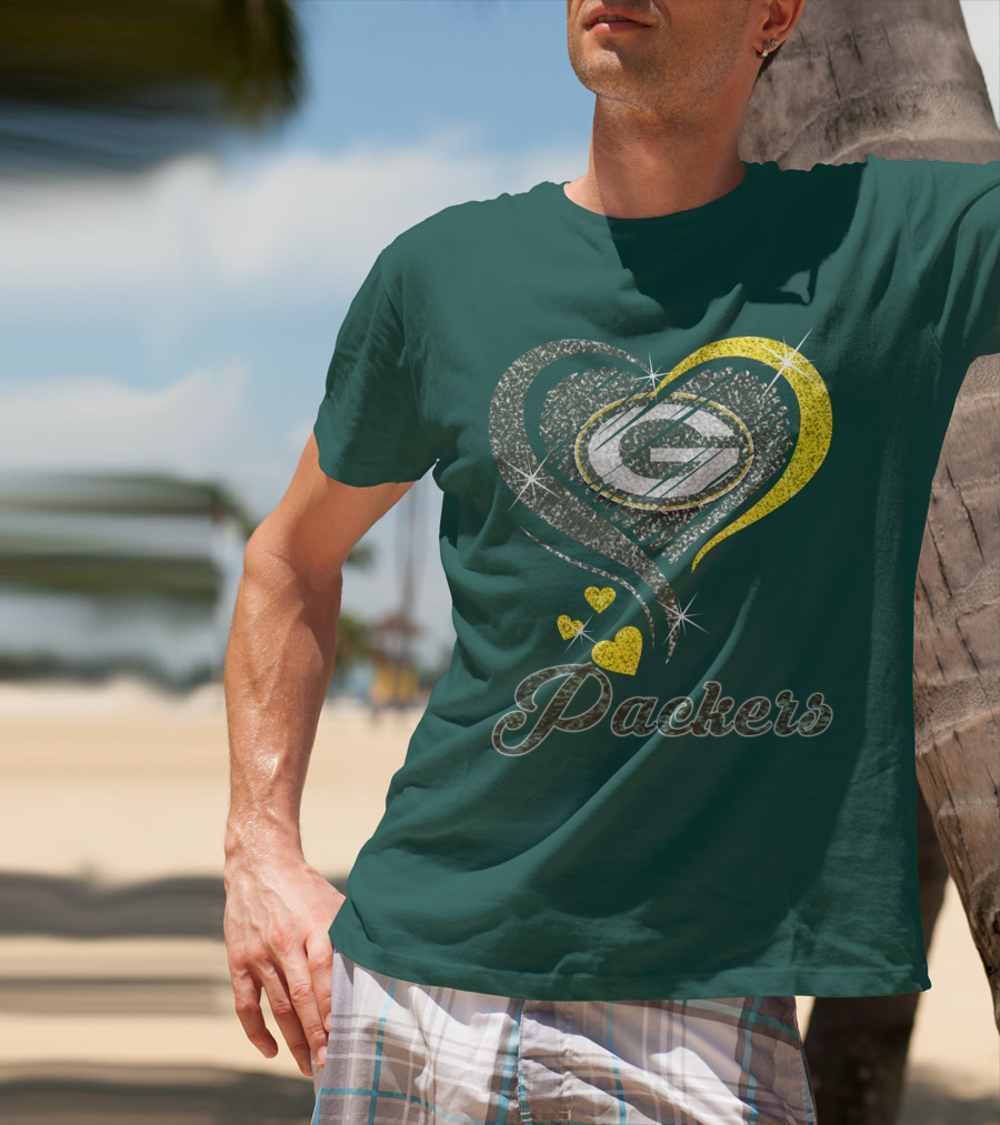 Green Bay Packers Heart Logo Sparkle T-Shirt