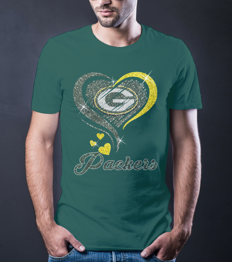Green Bay Packers Heart Logo Sparkle T-Shirt