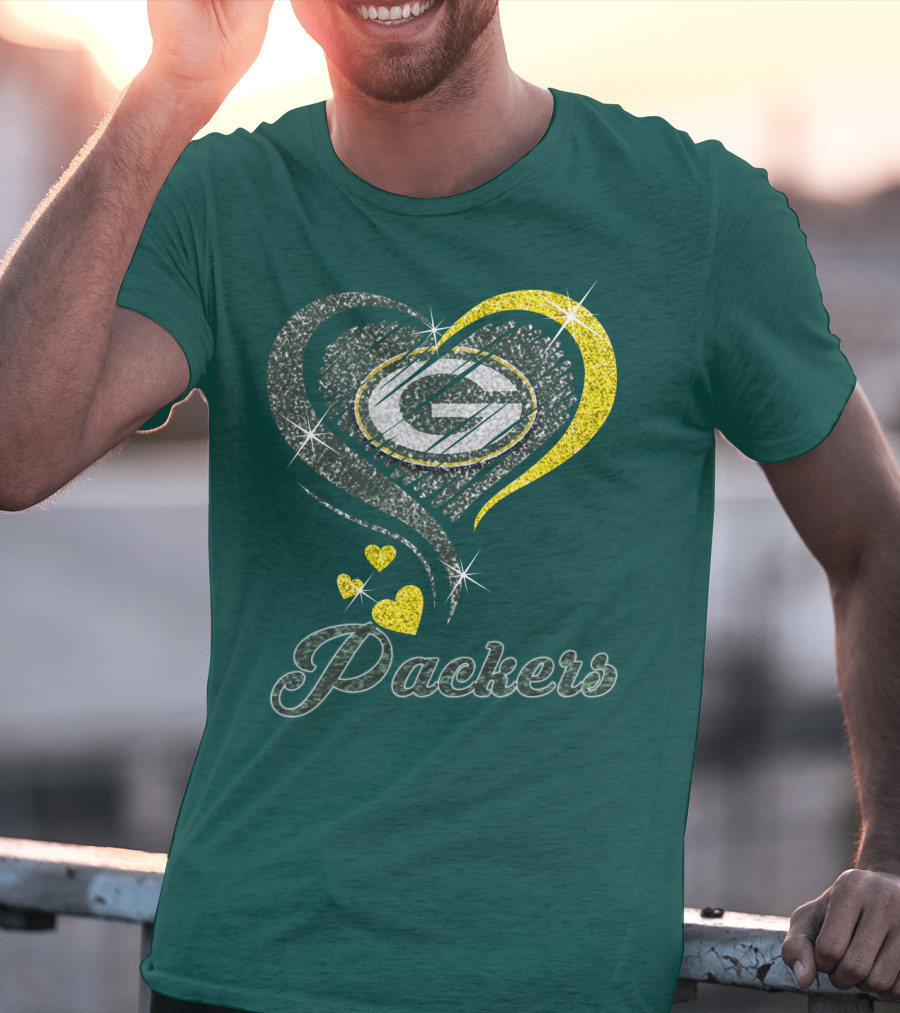 Green Bay Packers Heart Logo Sparkle T-Shirt