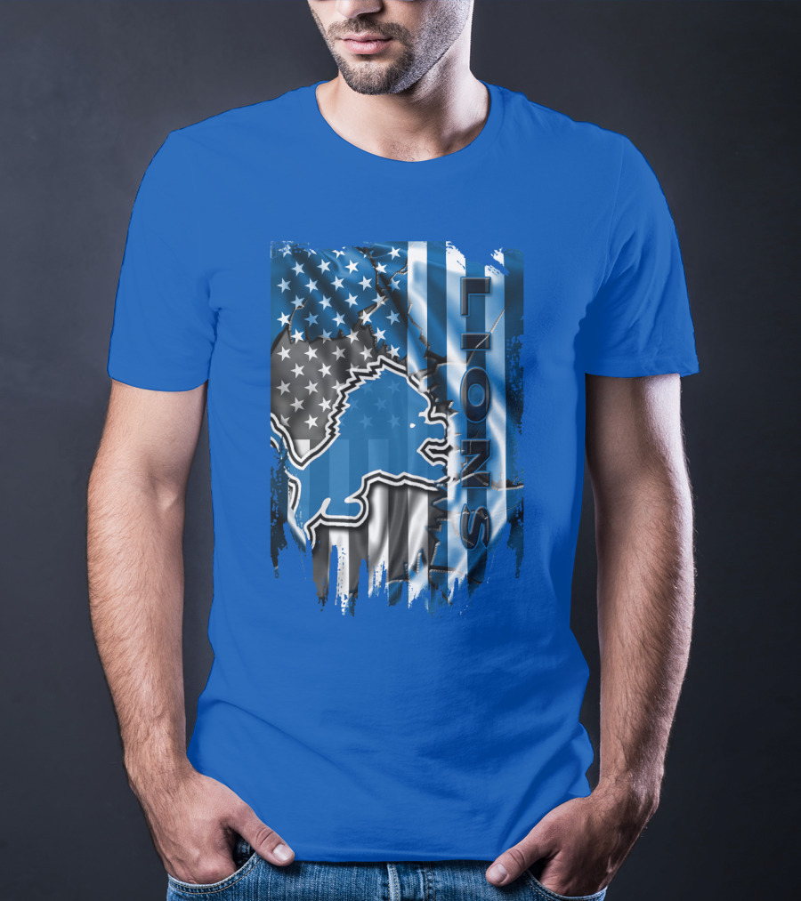 Detroit Lions American Flag Football Team T-Shirt