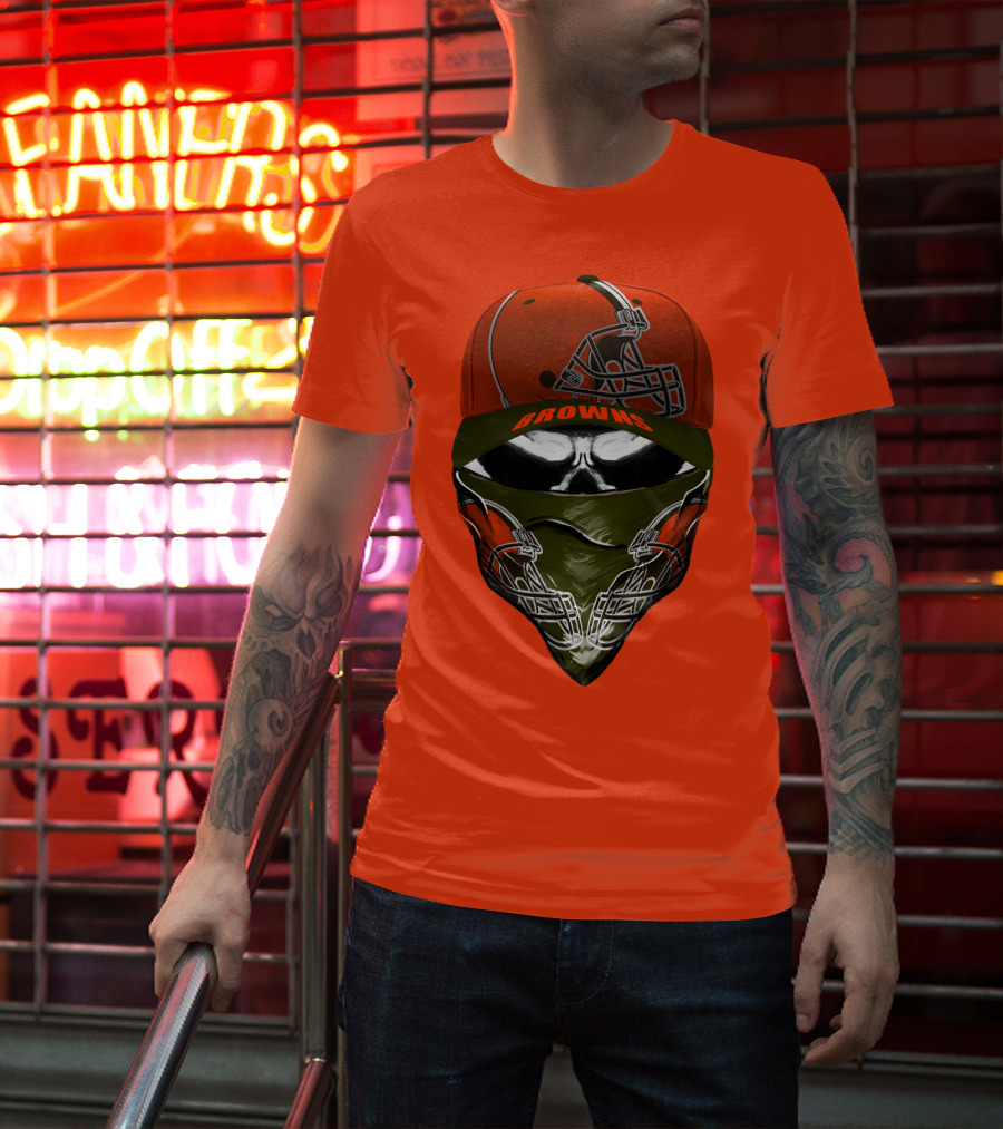 Cleveland Browns Helmet Cap And Bandana Combo T-Shirt