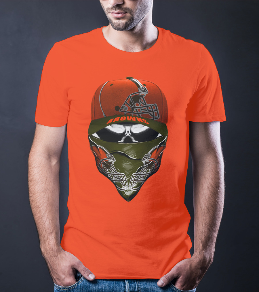 Cleveland Browns Helmet Cap And Bandana Combo T-Shirt