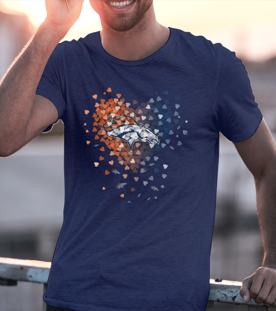 Denver Broncos Heart Logo With Orange And Blue Hearts T-Shirt