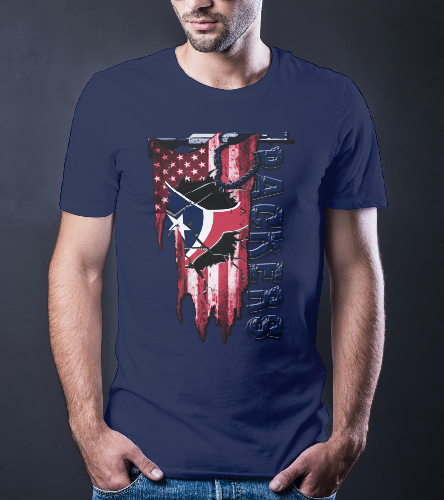 Houston Texans Packers American Flag T-Shirt