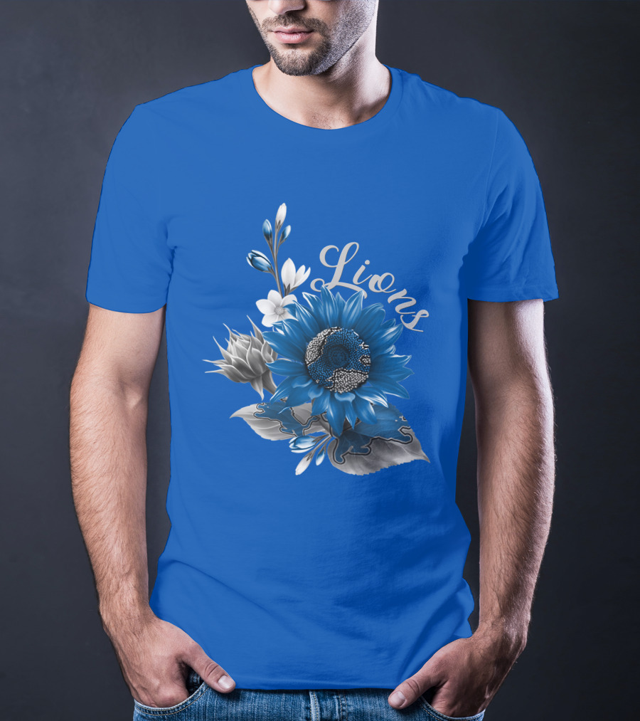 Detroit Lions Blue Floral T-Shirt
