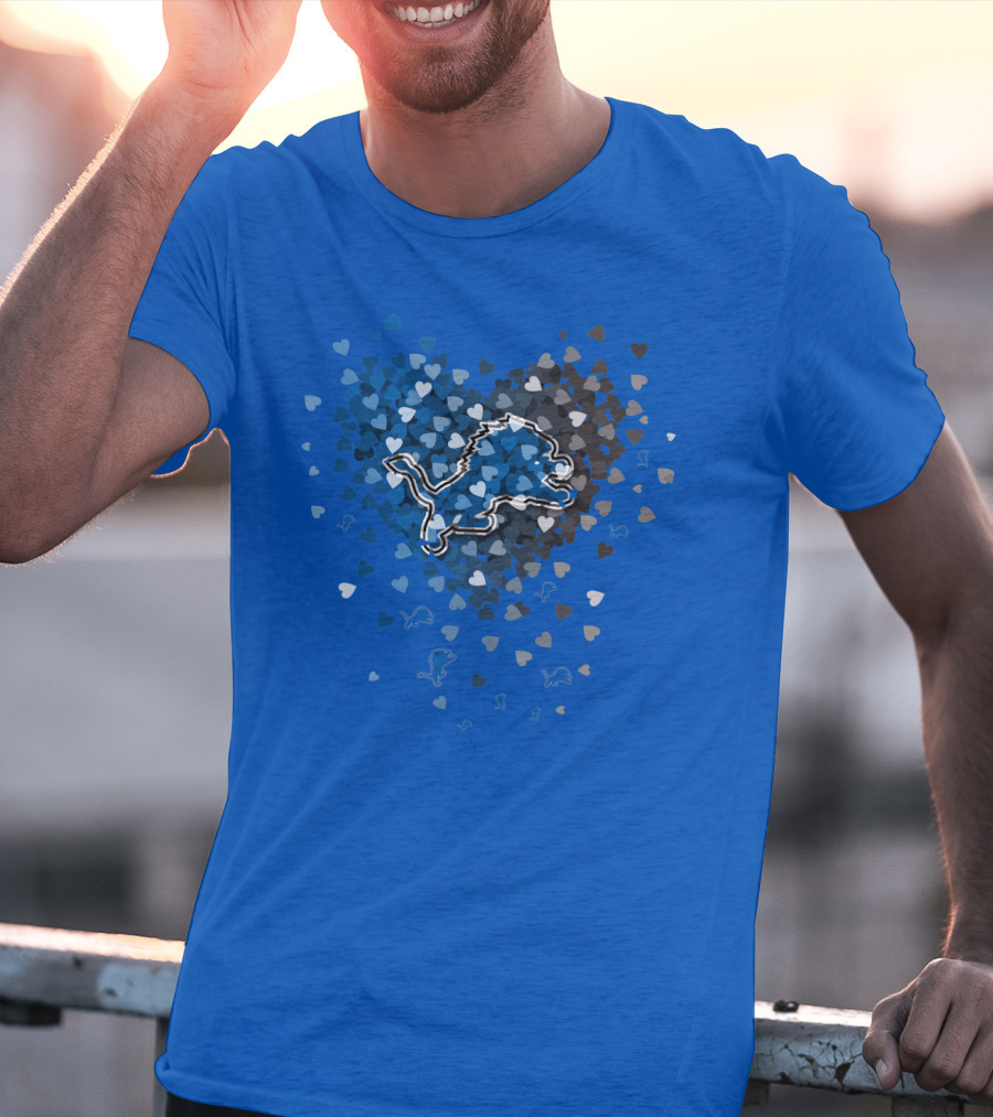 Detroit Lions Heart Shape Blue And White Logo With Hearts T-Shirt