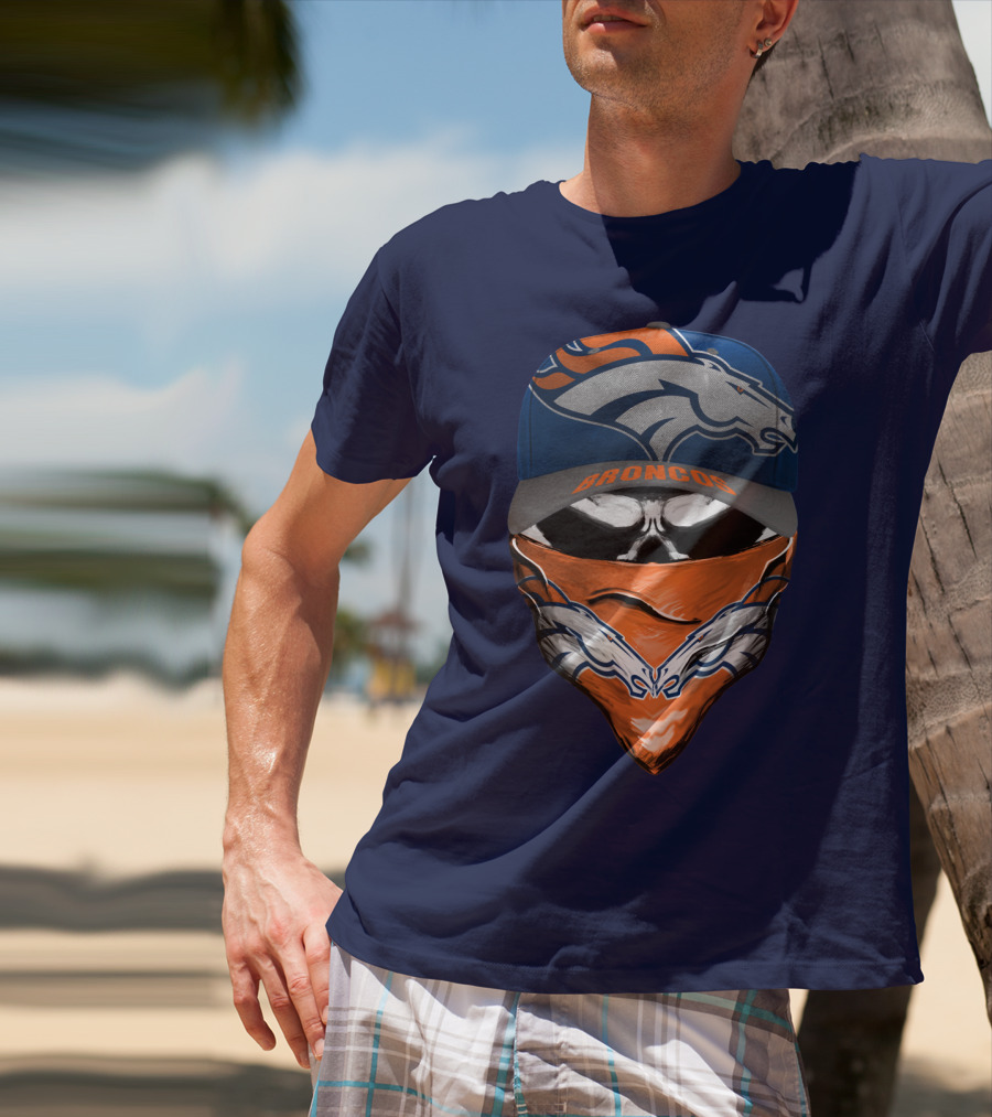 Denver Broncos Football Fan Skull Bandana Hat T-Shirt