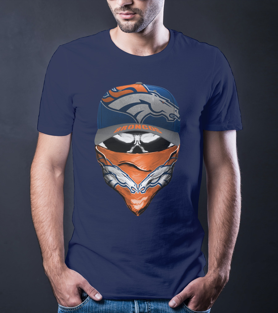 Denver Broncos Football Fan Skull Bandana Hat T-Shirt