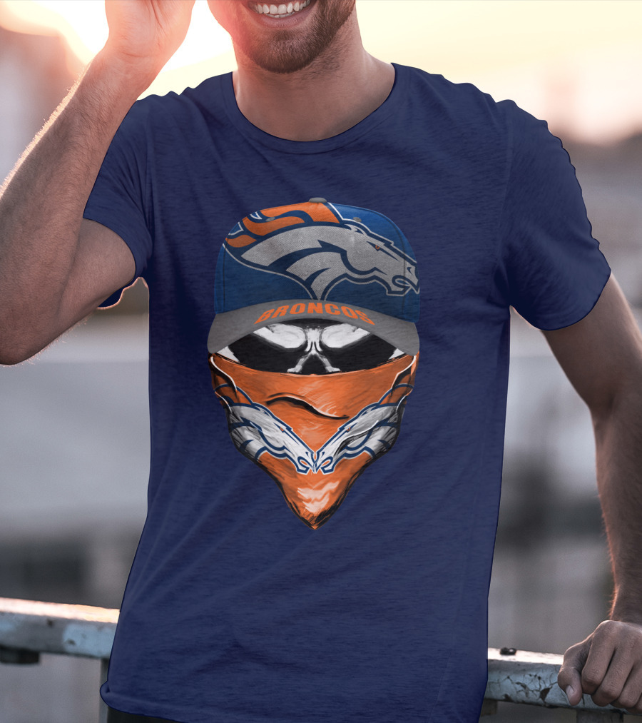 Denver Broncos Football Fan Skull Bandana Hat T-Shirt