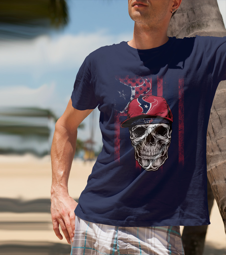 Houston Texans Skull Flag Stars Cap T-Shirt