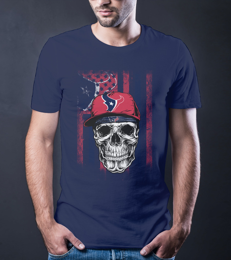Houston Texans Skull Flag Stars Cap T-Shirt