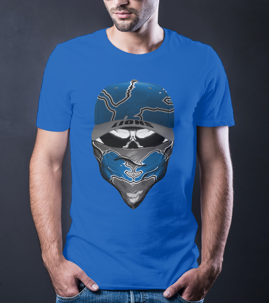 Detroit Lions Skull Bandana And Cap With Team T-Shirt