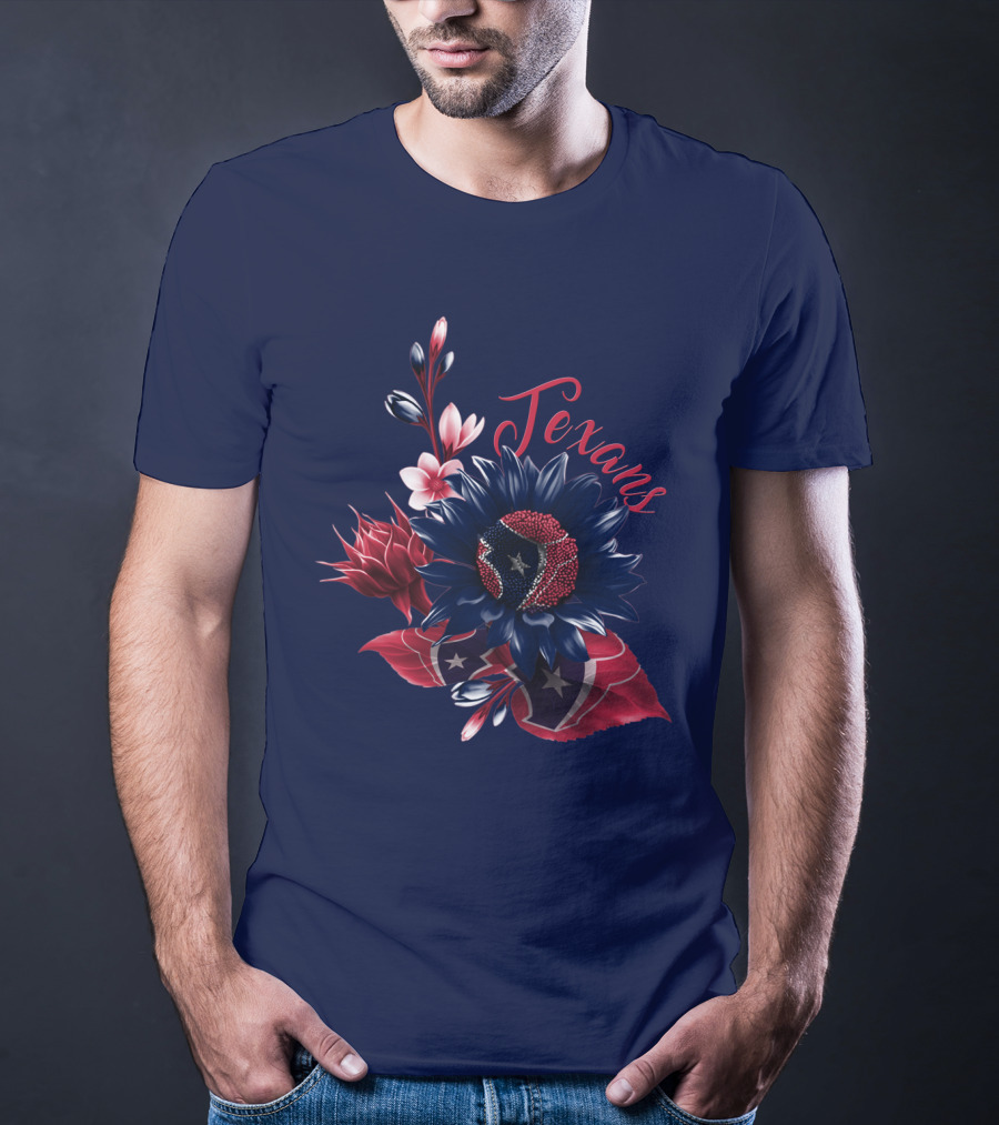 Houston Texans Blossom With Red White And Blue Star Accents T-Shirt