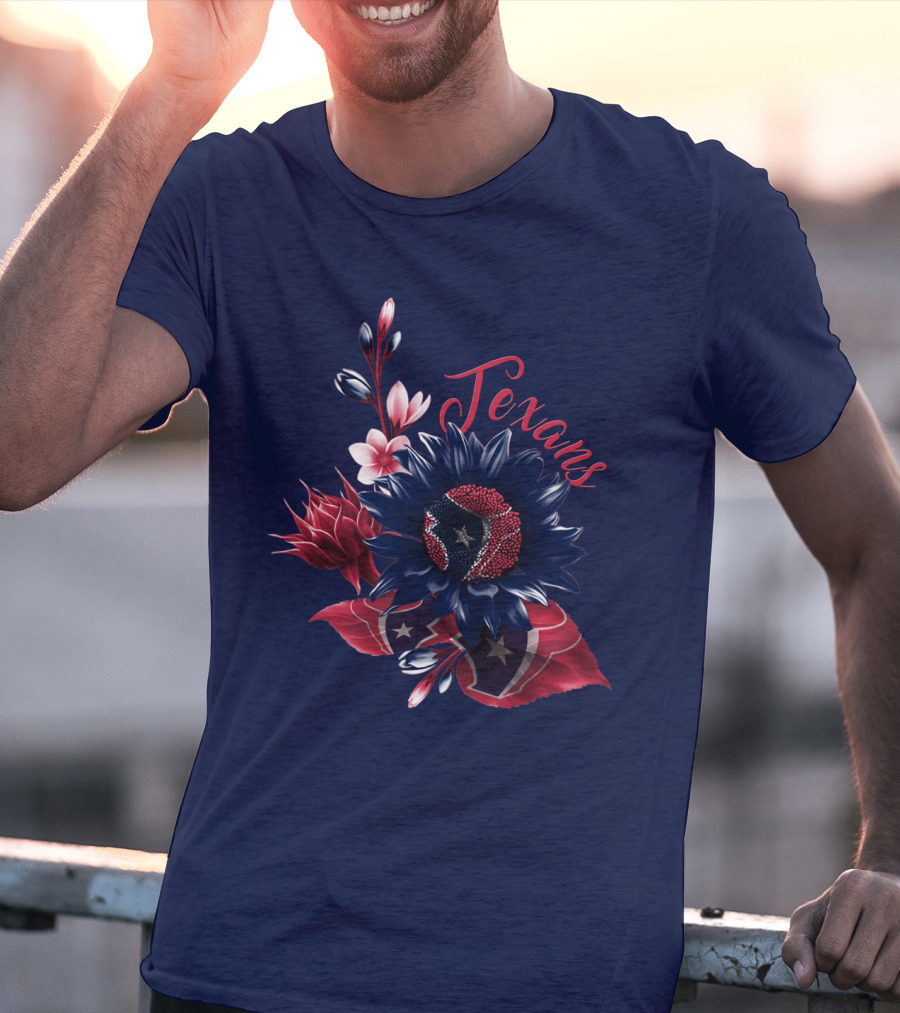 Houston Texans Blossom With Red White And Blue Star Accents T-Shirt