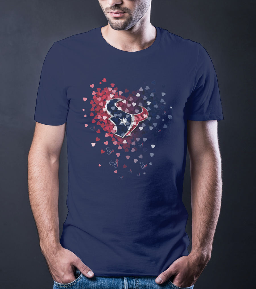Houston Texans Heart Logo With Red White And Blue Hearts T-Shirt