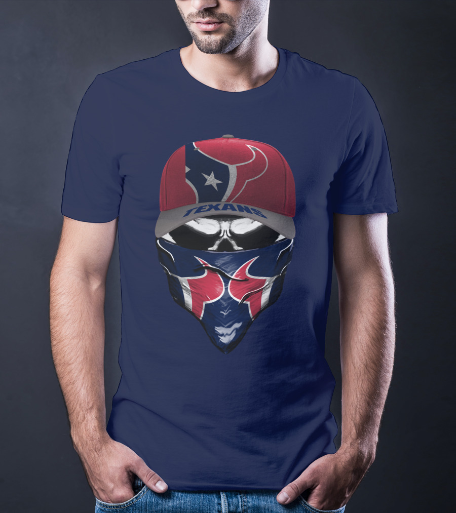 Houston Texans Star Logo Skull Bandana And Red Cap T-Shirt