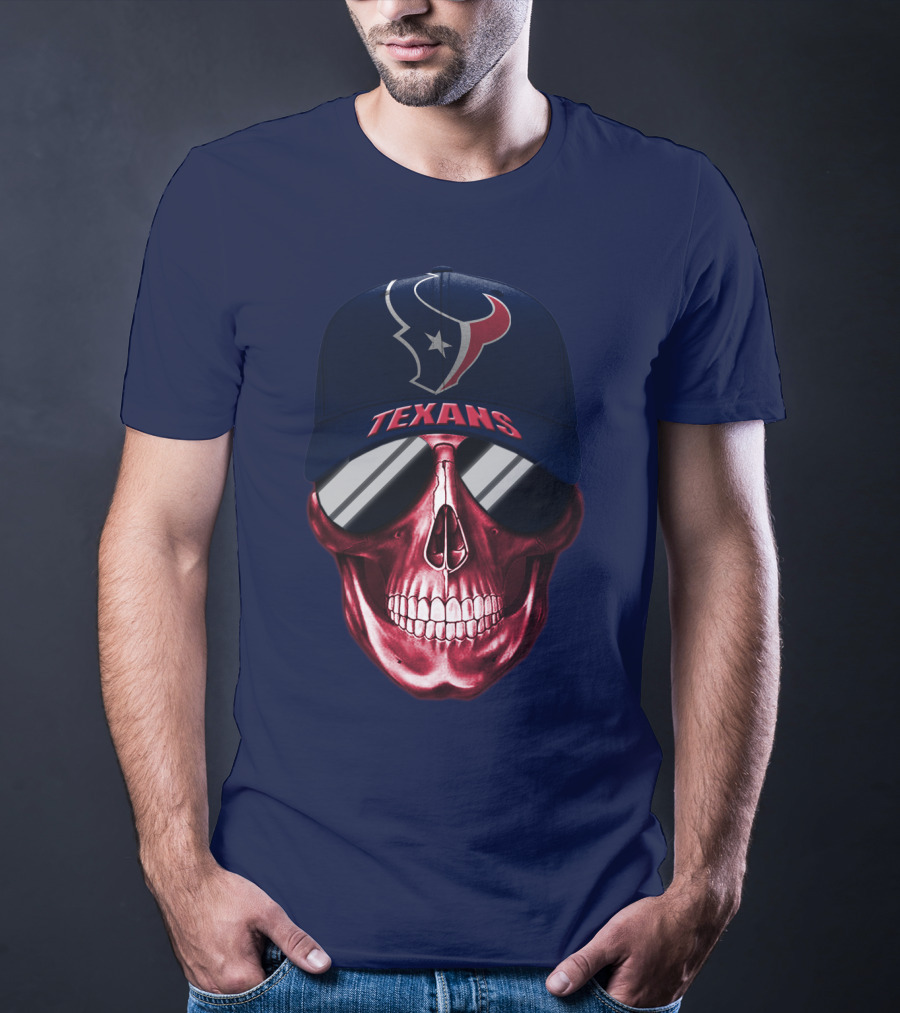 Houston Texans Skull With Cap And Sunglasses T-Shirt