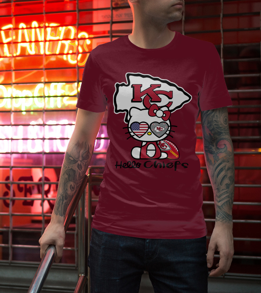 Hello Chiefs Kc Hello Kitty Heart Football American Flag T-Shirt