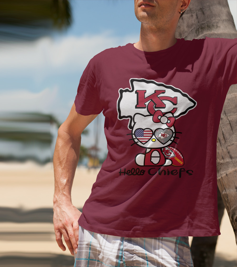 Hello Chiefs Kc Hello Kitty Heart Football American Flag T-Shirt
