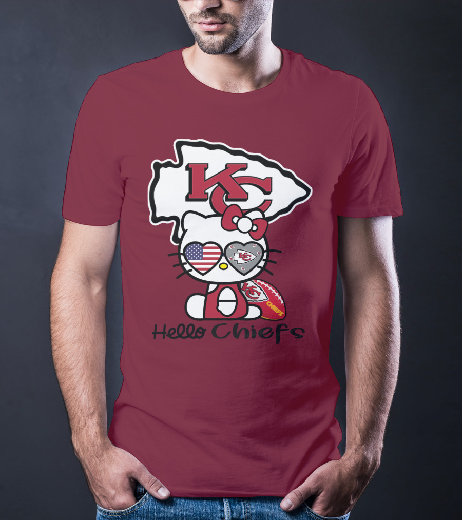Hello Chiefs Kc Hello Kitty Heart Football American Flag T-Shirt
