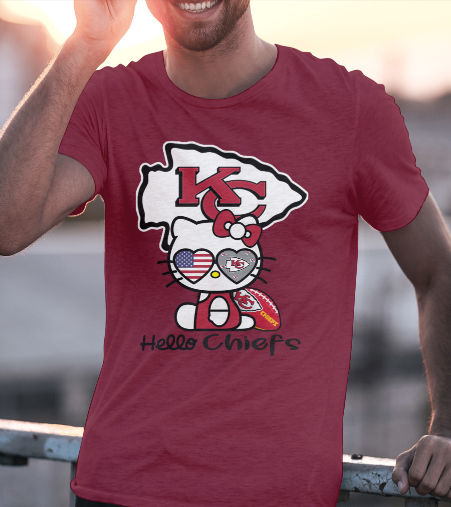 Hello Chiefs Kc Hello Kitty Heart Football American Flag T-Shirt